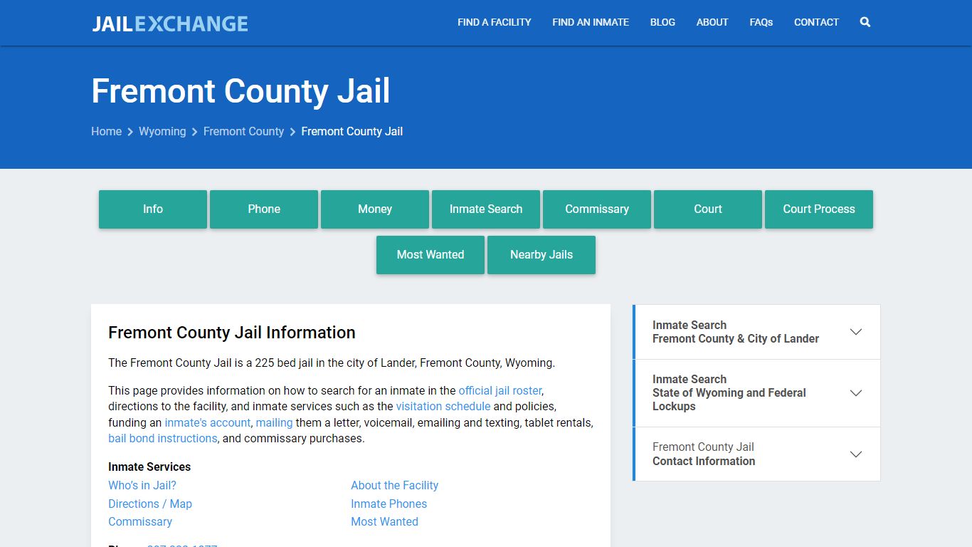 Fremont County Jail, WY Inmate Search, Information