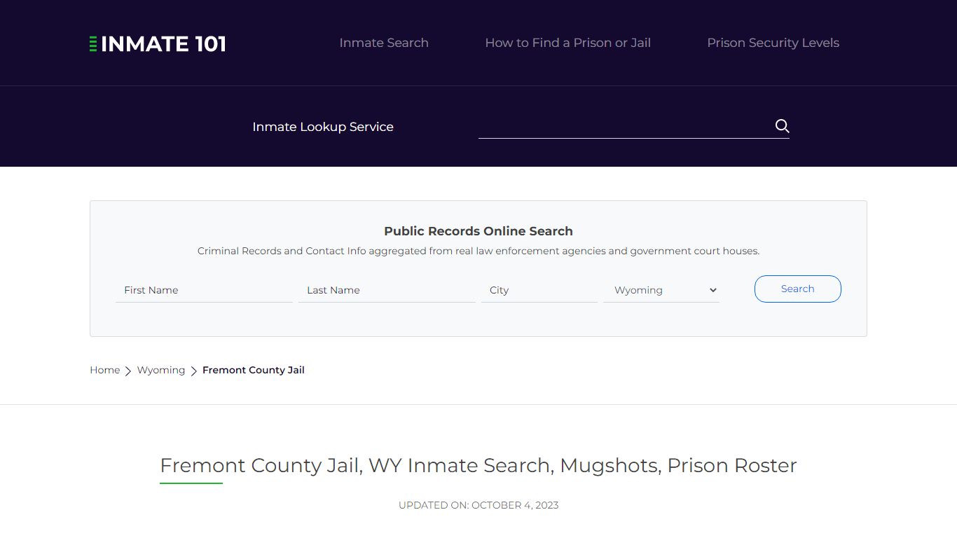 Fremont County Jail, WY Inmate Search, Mugshots, Prison Roster